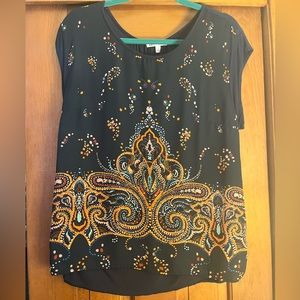 Navy Blue Short Sleeve Patterned Shirt